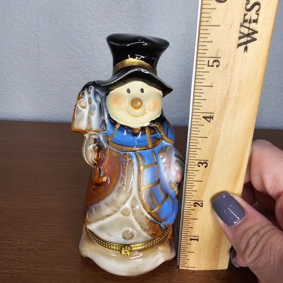 Porcelain Snowman Hinged Trinket Box / Christmas / Gift - Picture 2 of 7